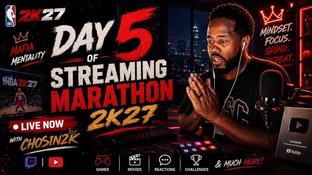 Vicentcrton's tweet photo. @gloman_24 @Ronnie2K @NBA2K @Beluba @itsEvanCC @2Kstauff Join up everyday on @CHOS1N2K Marathon live started! 🔥

#Day 5
movie, anime, Reaction, challenges, late- light Chaos and lot more.......

⏰ Everyday for 7 Days 
 📌 Don't Miss Out 

Live now on twitch:
 https://t.co/8SiUnMD1kD https://t.co/pzBBkjNngx