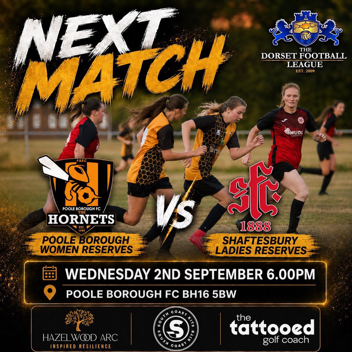 PooleBoroughLFC's tweet photo. Pre Season ends this Wednesday with the new league season kicking off next weekend ⚽️
Our RESERVES host Shaftesbury Ladies Reserves.
Kick off 6.00pm.
Good luck Ladies 🐝
#UTB https://t.co/2FA4iGcipd