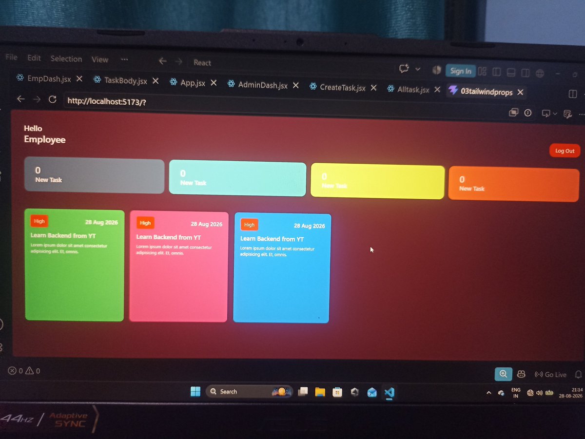 NabidTalha0044's tweet photo. Day 62 of #100daysofCoding
Today i progressed more on the Employee Management System. Such as Admin Dashboard, Task creation https://t.co/fbbE9eVhja