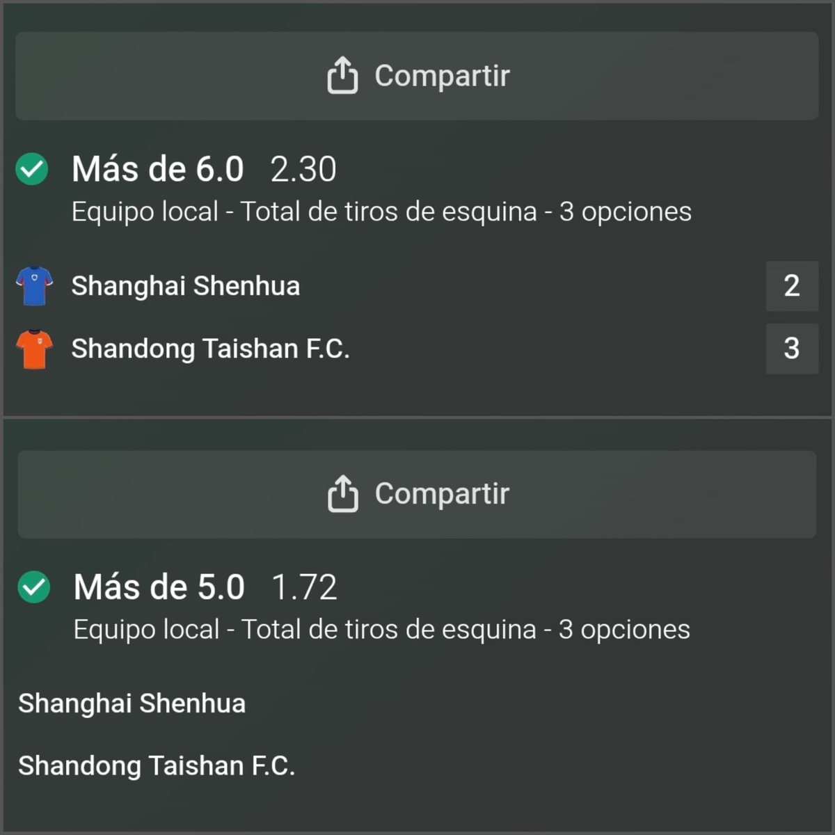 _odds_on_fire's tweet photo. Qué fácil lo hacemos ver… 🧠📊

Otro matchup favorable detectado por FutIQ para los tiros de esquina del Shanghai Shenhua:

✅ Más de 5.0 córners (1.72)
✅ Más de 6.0 córners (2.30)
Dos líneas, dos verdes. 💚

Apostar con datos es poder. La ventaja que ofrecen nuestros matchups permite encontrar oportunidades que muchos pasan por alto.

Analiza. Decide. Gana con información.
🔗 https://t.co/J2ggPRTS8s

#FutIQ #Fútbol #Datos #Pronósticos #Gambling𝕏 #GamblingCommunity