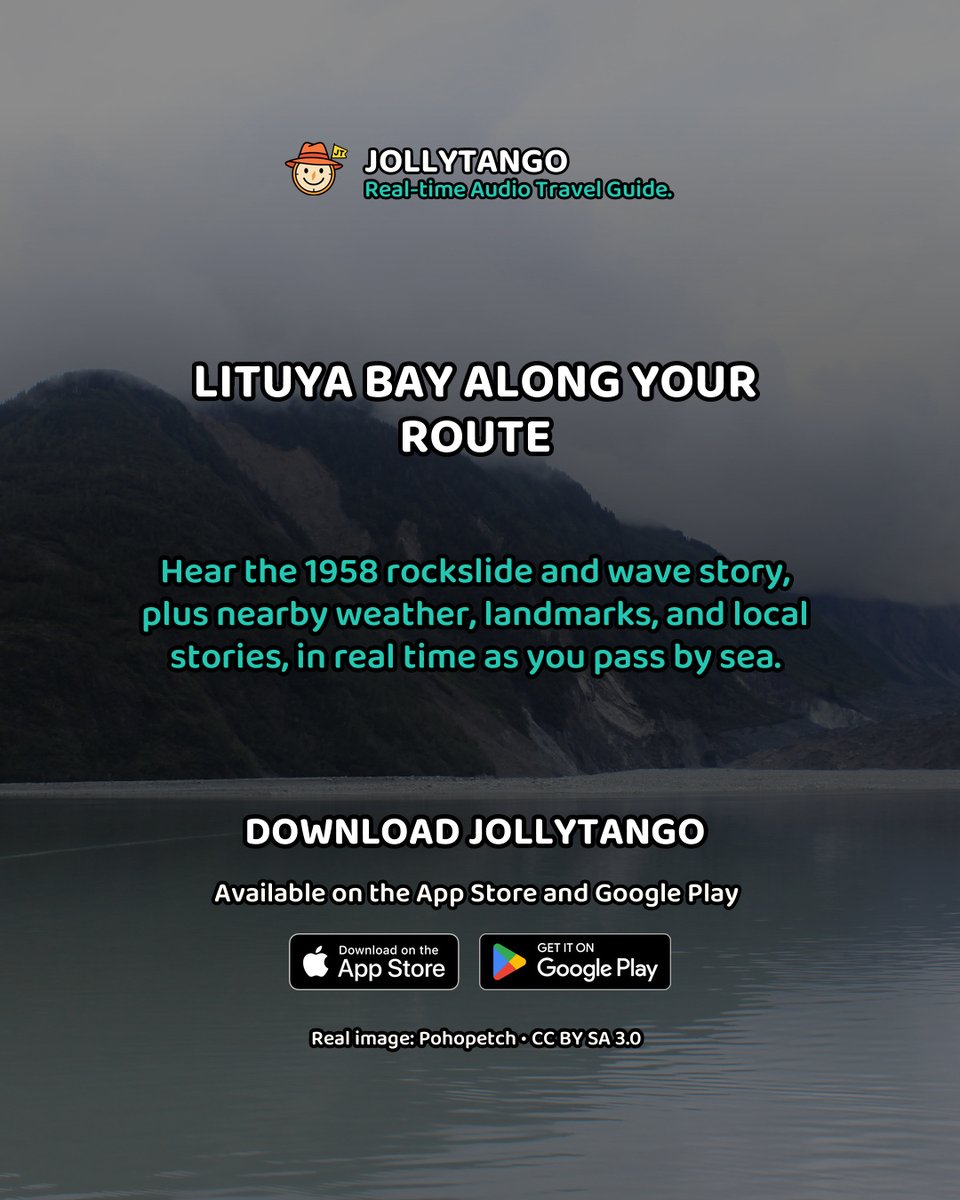 jollytango's tweet photo. Download JollyTango: https://t.co/k8XykeSTTh

Pass near Lituya Bay by sea and hear the remarkable 1958 rockslide and wave story created in real time along your route.

Available on the App Store and Google Play.

#JollyTango #LituyaBay https://t.co/XDn8E24B1L