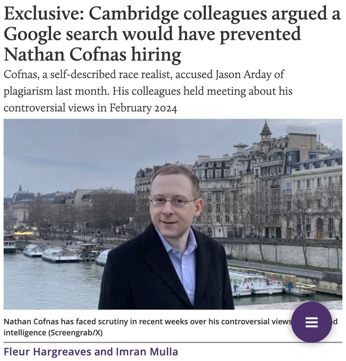 Imran_posts's tweet photo. Nathan Cofnas' colleagues in Cambridge University's philosophy faculty argued privately in 2024 that even a Google search would have prevented his appointment

Full story below: https://t.co/rl9uksuFNf