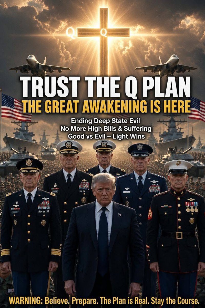 PaulGoldEagle's tweet photo. There is a war most people never see with their eyes.
It is not fought only with jets, ships, or uniforms.
It is fought in the quiet places: the price of food, the weight of bills that never stop rising, the feeling that something is broken at the highest levels while ordinary families are told to just endure. It is the war between light and darkness, between those who serve the people and those who have grown comfortable serving only themselves.
Look at this picture.
A man. Military leaders. Flags. A cross of light cutting through the storm.
It is not just symbolism. It is a reminder that some still stand ready — not for glory, not for power, but for the hard work of cleaning house. The Q plan, the Great Awakening, the promise that the deep-state machinery of control, corruption, and endless extraction can be dismantled… these ideas have stirred millions because they speak to a hunger that is real: the hunger for justice that does not come from more speeches, but from actual accountability.
Yet wisdom requires more than hope.
It requires clear eyes.
Real problems exist.
Corruption exists.
Elite overreach exists.
Families are suffering under costs that should never have climbed this high.
These things are not imaginary. They deserve daylight, investigation, and consequence.
But a secret plan that is always “just about to drop,” that keeps moving the goalposts year after year, can become its own form of captivity. Belief without evidence can turn into waiting. Waiting can turn into paralysis. And paralysis helps the very systems we claim to oppose.
The deeper truth is this:
No plan, no leader, no military posture can finish the work if the people remain asleep in their own lives.
The Great Awakening does not begin in a war room.
It begins when a father refuses to accept that his children must inherit debt and fear.
It begins when a mother demands to know why the rules seem written for the powerful and against the rest.
It begins when ordinary citizens stop outsourcing their courage and start demanding receipts — not rumors, not drops, but proof.
Trust is earned by results, not by slogans.
Light wins when it is practiced daily: in honesty, in responsibility, in the refusal to hate, and in the stubborn insistence that truth is more important than any tribe.
So look at the image again.
Feel the weight of it.
Then ask yourself the only question that actually matters:
What am I doing, today, to live as if the light has already won — not by waiting for someone else to finish the fight, but by becoming the kind of person the darkness cannot use?
The plan, whatever form it takes, is incomplete without you.
Stay awake.
Stay grounded.
Stay kind.
And stay free.
Share this if it resonates.
Not because it is trending, but because quiet clarity still has power in a loud world.
💢