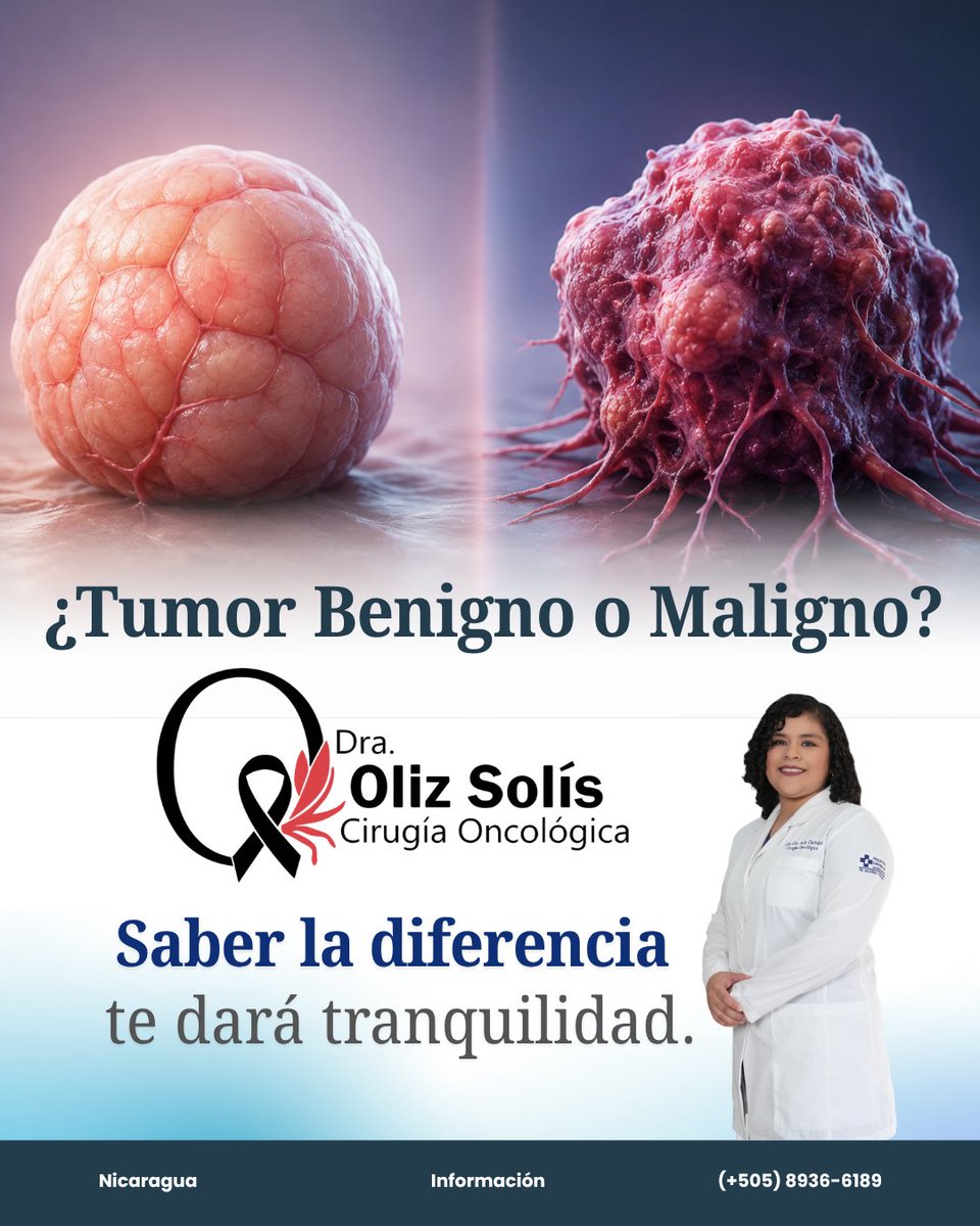 OlizSolis's tweet photo. No toda "bolita" es cáncer. 🟢🔴

🟢 Benigno: Crece despacio y no se extiende.
🔴 Maligno: Crece rápido y requiere tratamiento oportuno.

Conocer la causa te dará tranquilidad y el manejo adecuado.

📲 Citas: +505 8936-6189

#TumorBenigno #TumorMaligno #CirugiaOncologica https://t.co/PfIpdUtX79
