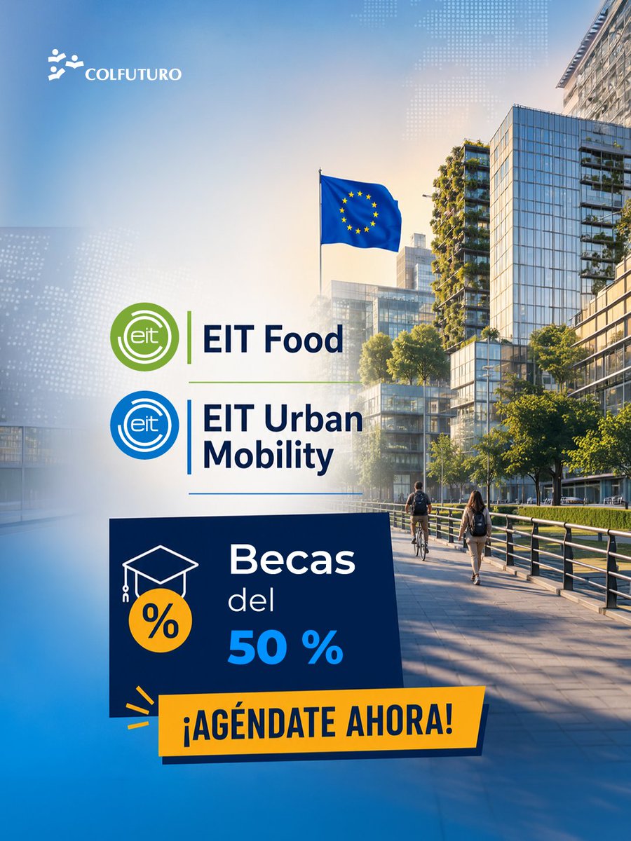 Colfuturo's tweet photo. ¿Te imaginas llevar tu carrera hacia los desafíos que están transformando el mundo?

Conoce en nuestro próximo webinar las oportunidades de maestrías en la Unión Europea con becas entre el 100 % y el 50 % en Instituciones de alta calidad.

📅 Prográmate el martes 1 de septiembre a las 11:00 a.m.
@EITeu 

🔗 Conéctate y descubre las opciones que llevarán tu perfil académico más lejos: https://t.co/kyn10wrrYC  

#becasposgrados #UniónEuropea #estudiarenelexterior