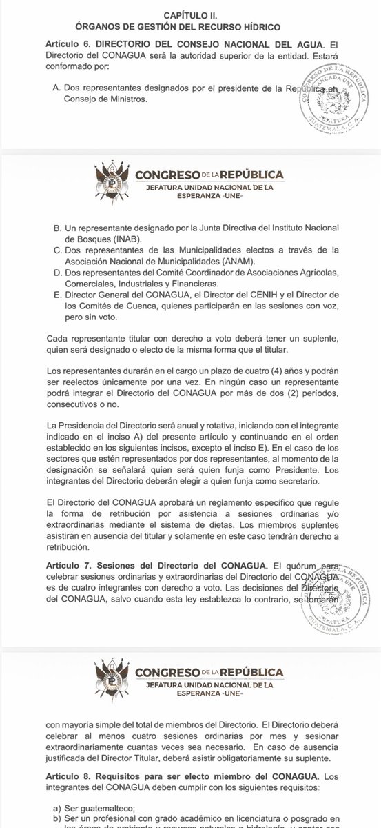 RamonHernande23's tweet photo. Inés castillo, del partido UNE, presenta nueva iniciativa de aguas a favor del CACIF 

Sin hacer mucha bulla el jefe de bancada del Partido Unidad Nacional de la Esperanza UNE, Inés Castillo, presentó en Dirección Legislativa una nueva iniciativa de ley que beneficia al sector privado aglutinado en el CACIF. 

Con el registro 6834 el hombre de confianza de la Precandidata Presidencial Sandra Torres, presentó a Dirección Legislativa la iniciativa de  ley General para la gestión integral y sostenible del recurso hídrico. 

Esta iniciativa de ley propone crear el Directorio del Consejo Nacional de Aguas donde el sector privado representado en el Comité Coordinador de Asociaciones Agricolas,Comerciales, Industriales y Financieras CACIF, tendrá dos delegados y todos los miembros durarán en el cargo 4 años. 

Esta ley de la UNE en su artículo 49 indica que “Se reforma el artículo 124 (transitorio) del Código Civil, Decreto Ley 106, el cual queda de la siguiente manera: "Se mantiene la vigencia de los capítulos II, III, IV y V del Título II y II y III del Título VI del Código Civil, Decreto Legislativo 1932." Algo que viene a beneficiar al sector privado. 

Está mañana no se pudo obtener ningún punto de vista del ponente de esta polémica ley de aguas que solo busca beneficiar al CACIF el diputado Inés Castillo por qué no llegó a trabajar. 

Ya en la comisión de Medio Ambiente que dirige el diputado ahora del Partido CABAL Randy Coc, está la iniciativa de Ley que presentó el ejecutivo y que causó alboroto en el sector privado, quien invitó a una reunión en su sede a los integrantes de la comisión quienes no asistieron. 

El propio jefe de bancada del partido Cabal diputado Luis Aguirre prohibió a los diputados que sostuvieran reuniones con el Cacif fuera de las instalaciones del Congreso de la República y dicho partido ocupó las vacantes que habían en la comisión de medio ambiente.  
Texto: Ramón Hernández S. 
#LeyDeAguas #Cacif #CongresoGT #MedioAmbiente #Metroredes #elfinancierogt
https://t.co/YSJljcrfZu
https://t.co/r3AhUwCvb7
https://t.co/K6BjVy9yDw