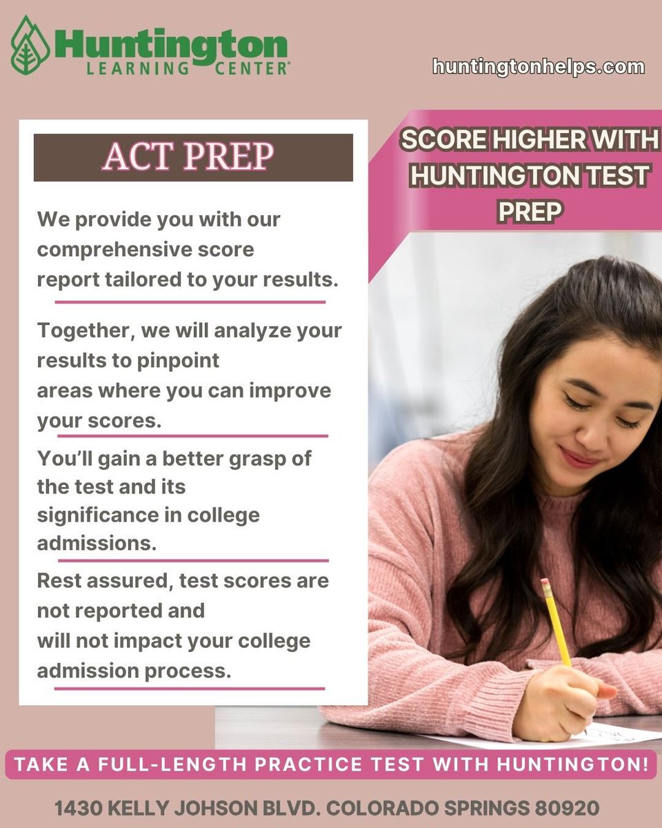 LearningSprings's tweet photo. 🎯 Score Higher. Dream Bigger. Succeed with ACT® Prep at Huntington. 🎓✨

Big goals start with the right preparation. At Huntington Learning Center Colorado Springs, our proven ACT® prep helps students build confidence, sharpen skills, and walk into test day ready to perform... https://t.co/6Mdw0CqIjj