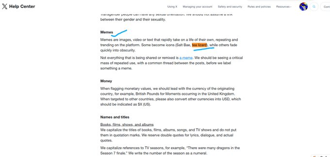 MelvisMelman's tweet photo. On X Help here, Twitter introduced memes and specifically mentioned and talked about the "tea lizard" meme - literally never ran

The tea lizard is literally a huge listen meme on know your meme and is nicknamed Martin - literally genny https://t.co/2YLH9N1hbt