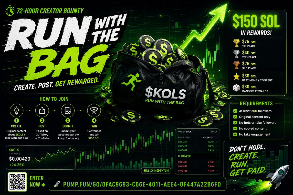 _K0LS's tweet photo. $KOLS is moving. Are you? 📈

Create. Post. Submit. Get rewarded.

🏃 Join the 72-hour RUN WITH THE BAG bounty:

https://t.co/UddtjFSlL2 https://t.co/171BuLPCFv