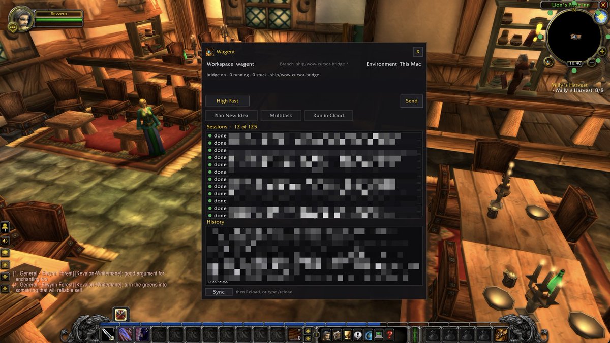 samlambert's tweet photo. I built a @cursor_ai client that runs inside World of Warcraft as an addon so I can keep an eye on my agents and prompt them when i need. https://t.co/WVlj5Vh0FS