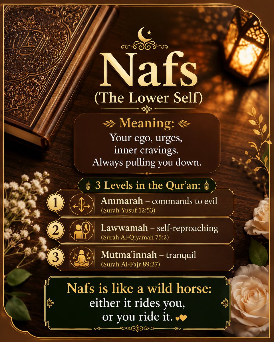 R_naturebeauty's tweet photo. Assalamualaikum friends 🌹 🤲 🌹
🍁Control your Nafs before it controls you.🍁
Train your heart through faith, patience, and self-discipline.
A peaceful Nafs comes through remembering Allah and obeying Him.
#Nafs #IslamicReminder #QuranReminder #SelfDiscipline #IslamicQuotes https://t.co/lJJCImsGmM