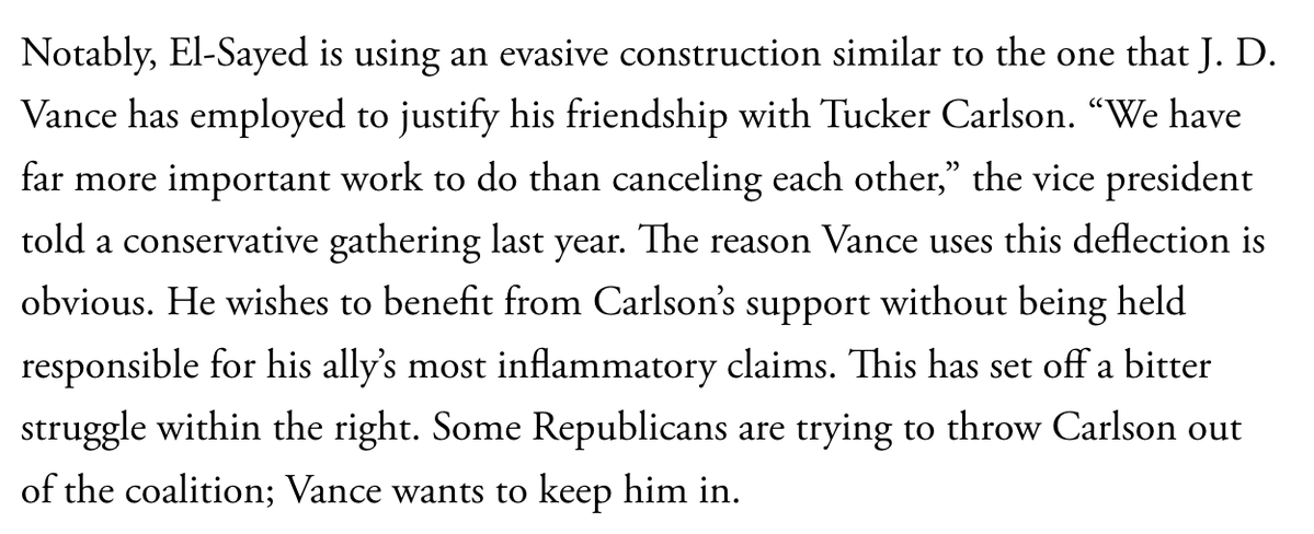 jonathanchait's tweet photo. Piker is to El-Sayed as Carlson is to Vance https://t.co/ywgdV2i6a9 https://t.co/44wmH13PxY