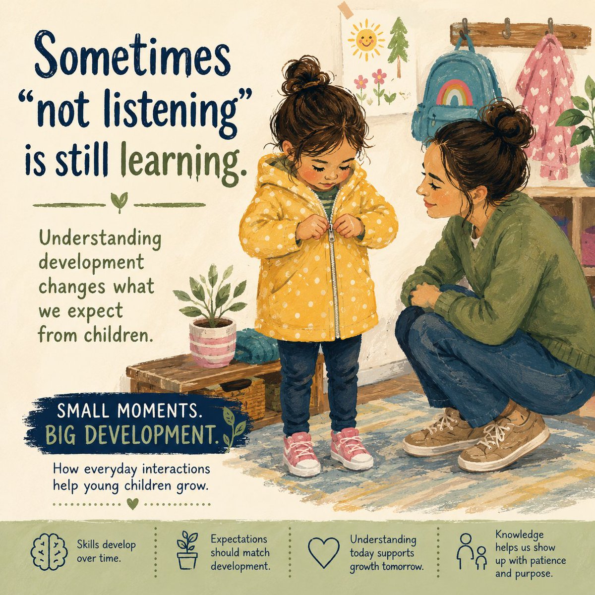 INfancyOnward's tweet photo. Young children are learning more than letters, numbers, and colors. They're also learning other big skills.
These skills develop over time—and understanding child development helps adults set expectations that match what young children are still learning to do.💛 https://t.co/XCCM1UPTP0