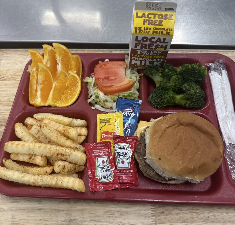 shatawinning's tweet photo. Lunch for today: Cheeseburger on Bun, Oven Baked Fries, Broccoli, Orange Slices, Lettuce and Tomato, Milk Choice https://t.co/FhmUbaSwxw