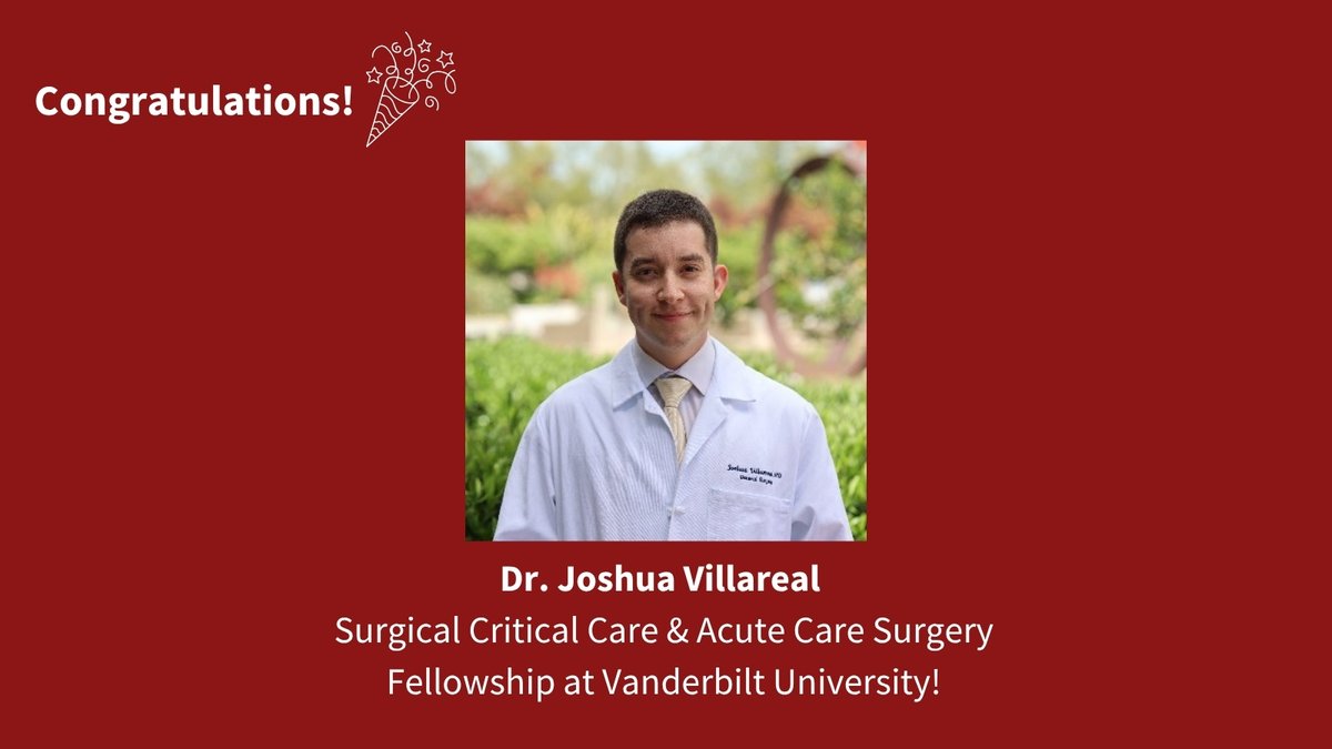 StanfordGenSurg's tweet photo. ๐ Congratulations to Dr. @josh4villa on matching into the Surgical Critical Care & Acute Care Surgery Fellowship at @VUMCDiscoveries!
Wishing Dr. Villareal all the best as he begins this exciting next chapter in his surgical career! ๐
#MatchDay #FellowshipMatch #Match2026 https://t.co/qY9K3gFEIh