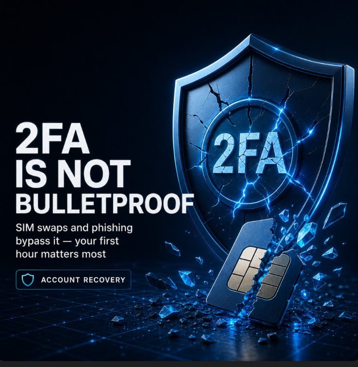 omofixer's tweet photo. If your account got hacked and 2FA did not stop it, you are not alone. Hackers now bypass 2FA through SIM swapping and phishing. Knowing your next move in the first hour makes all the difference. https://t.co/b6zUHx1HAo
