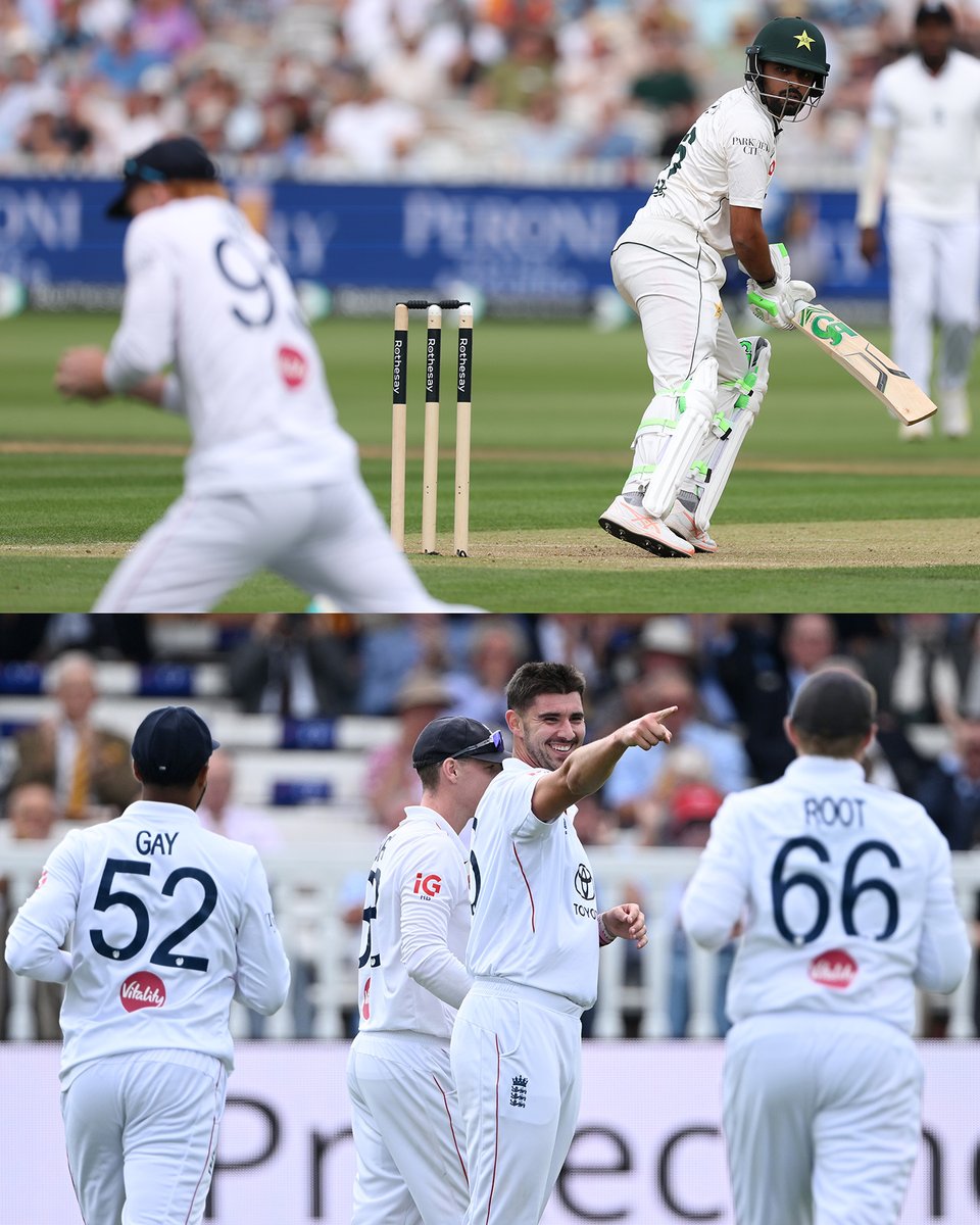 cricinfo's tweet photo. Babar’s return is ended early - caught at third slip off Tongue for 8! https://t.co/sQ4WZbUNqE