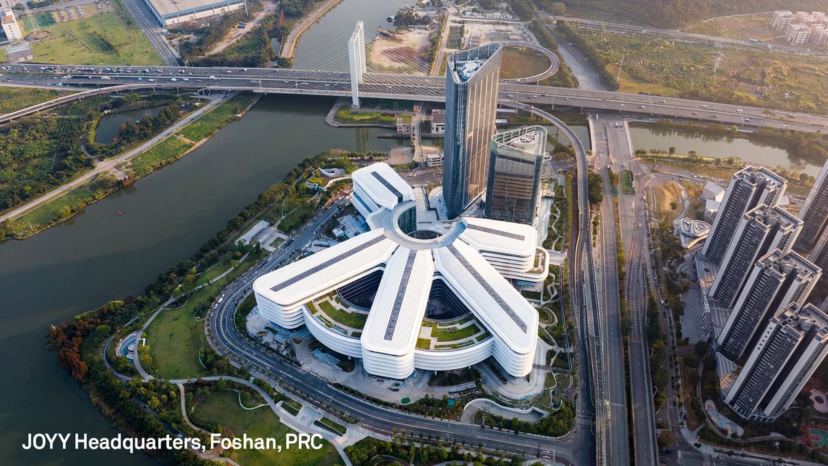 Aedas's tweet photo. ‘Work and community life are integrated here, not separated, as the design focuses on human experience.’ 

Our Global Design Principal Ken Wai shared the design philosophy of Foshan JOYY Headquarters at the 2026 CVU Vertical Cities China Conference.

#Aedas #architect #design #sharing #insight #talks #conference #Guangzhou
