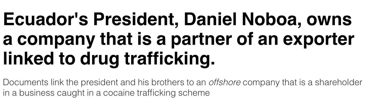 JakobJohnston's tweet photo. Noboa reportedly has vast offshore holdings in tax havens, something illegal for any politician in Ecuador to hold. This was public knowledge even prior to his 2023 election. Now his government is "restricting access to the leader’s personal financial disclosure forms, blocking all information on his assets and debts."

Oh, and about those offshore holdings ... Yeah, they're connected to his drug trafficking-linked Banana company.