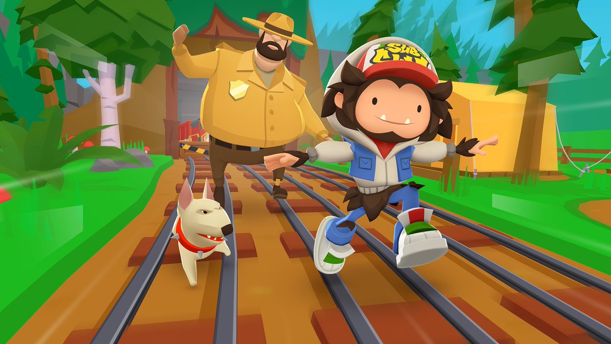 subwaysurfers's tweet photo. Subway Surfers+ X Sneaky Sasquatch in now live on Apple Arcade! 🏕️

Experience the vibrant Sneaky Sasquatch map and a new surfer with 4 different outfits:
🛹 New Surfer: Sneaky Skater Squatch
👓 New Outfit:  Sneaky Tricky for Sneaky
🧢 New Outfit: Fake Jake for Sneaky
🎣 New Outfit: Fisher for Sneaky
🦶 New Board: Step Up 
🍪 New Board: Smore Speed

This is exclusive on Apple Arcade - Go check it out now!

#SubwaySurfers #sneakysasquatch #AppleArcade