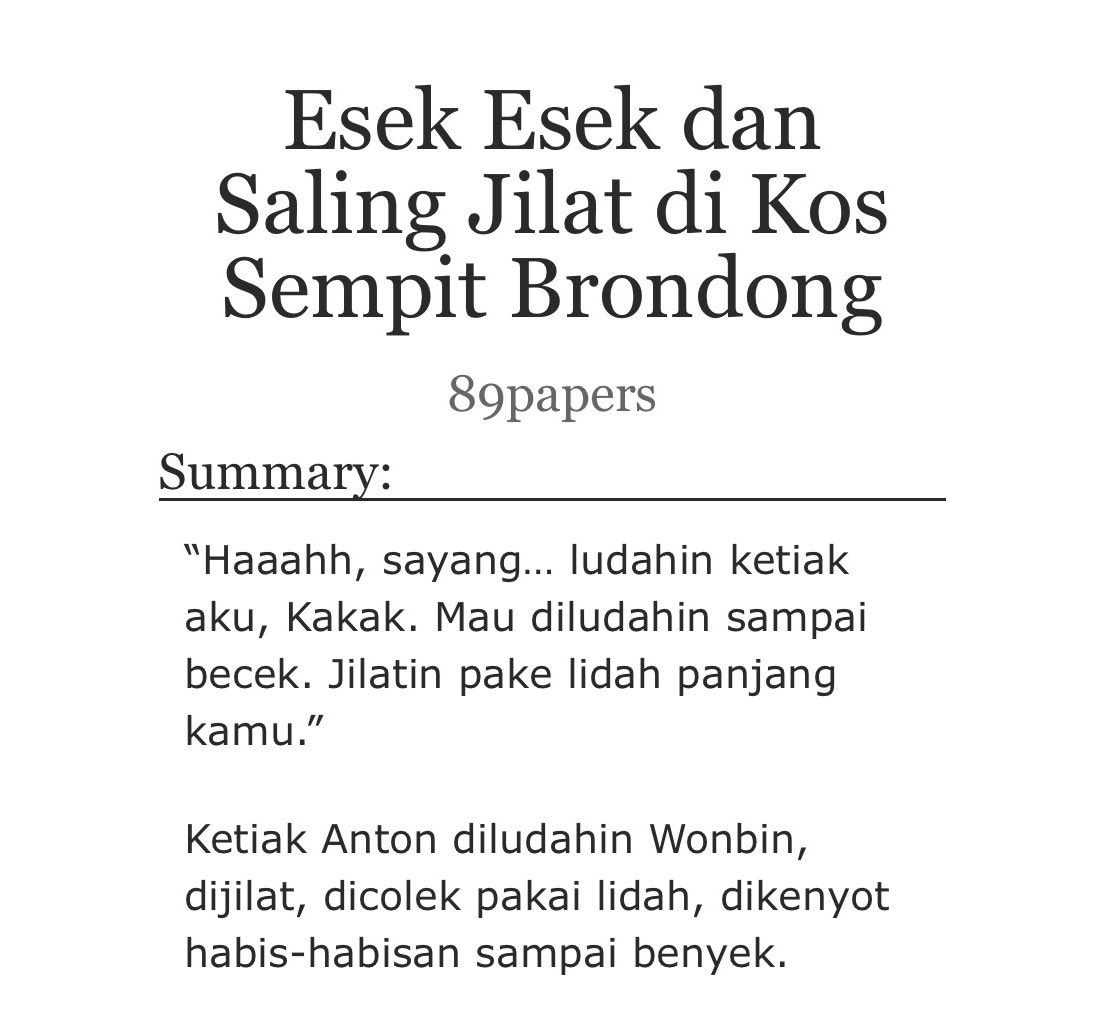 wonpapers's tweet photo. tonnen nsfw narration au 
esek esek dan saling jilat di kos sempit brondong 

2.4k words by wonpapers 
https://t.co/NfNWFwx44q https://t.co/5KgEbphsIL