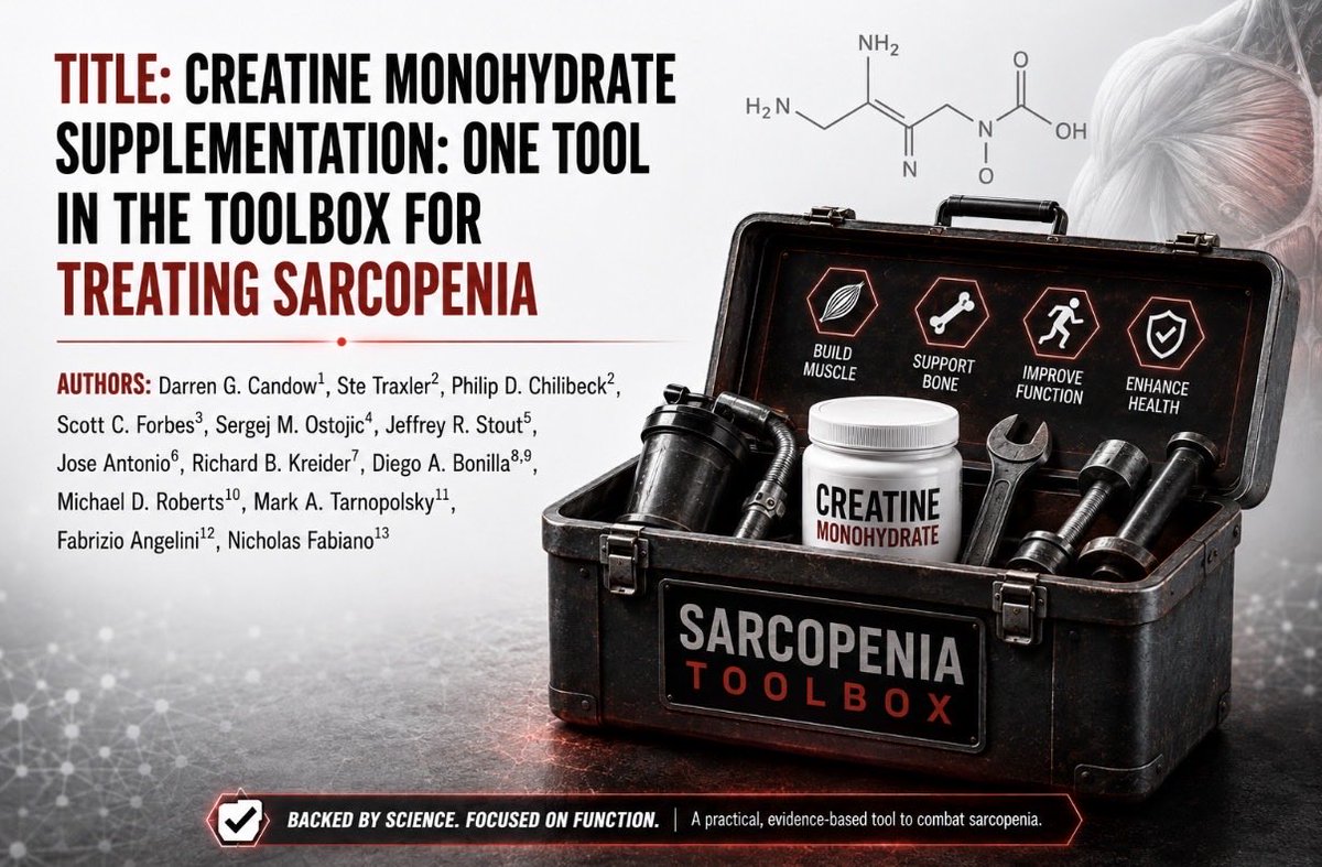 darrencandow's tweet photo. Coming soon!
Is or could #creatine be the 🔨, 🔧, 🪛 in the 🧰 for treating age-related sarcopenia? 🤔 
Stay tuned…..
@NTFabiano @JoseAntonioPhD @ExphysPhD @DrCreatine @RBKreider @dabonillao @Creatine4Health https://t.co/ebr9MjGDQy