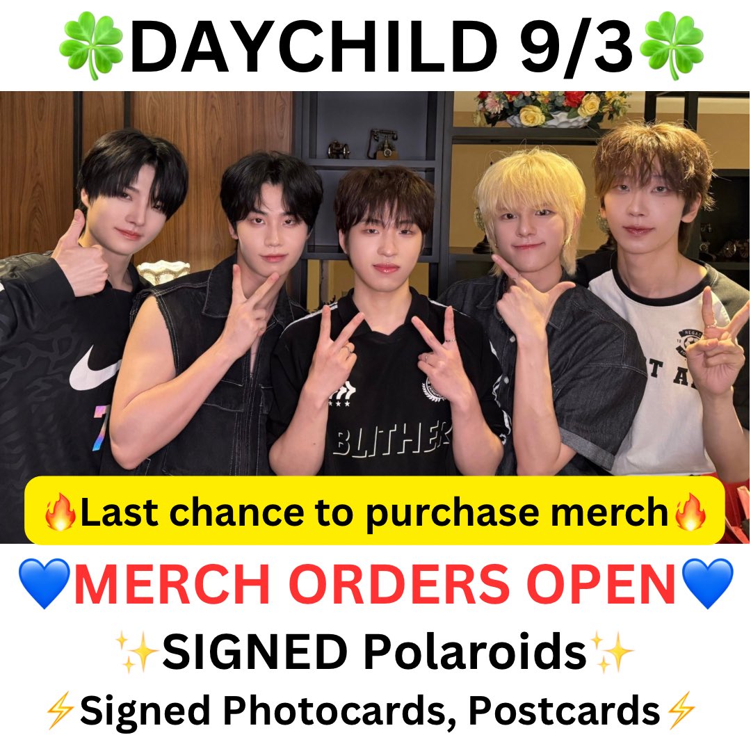 pearmountainz's tweet photo. [#DAYCHILD] 9/3 show merch orders open❣️

🔥LAST CHANCE TO PURCHASE MERCH🔥

✨Polaroids are now SIGNED!

🎶Leave a short message or ask a question to a member of your choice with your purchase🥰

🛒🔗 https://t.co/WIhQoXgubF

#데이차일드 #memories #kpop #idol https://t.co/4eDXGzvgqI