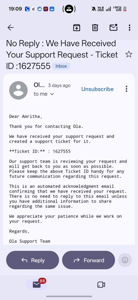 Amritha137's tweet photo. @ola_supports Two tickets raised from you. One today n another three days back when I complained through mail. But no solution. https://t.co/5aLCtN6inS