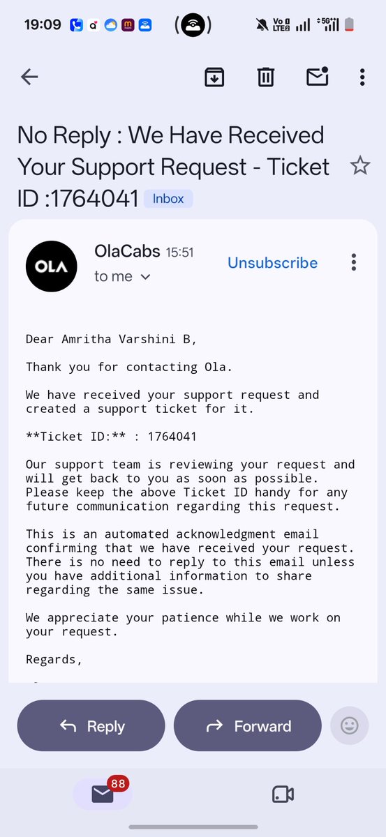 Amritha137's tweet photo. @ola_supports Two tickets raised from you. One today n another three days back when I complained through mail. But no solution. https://t.co/5aLCtN6inS
