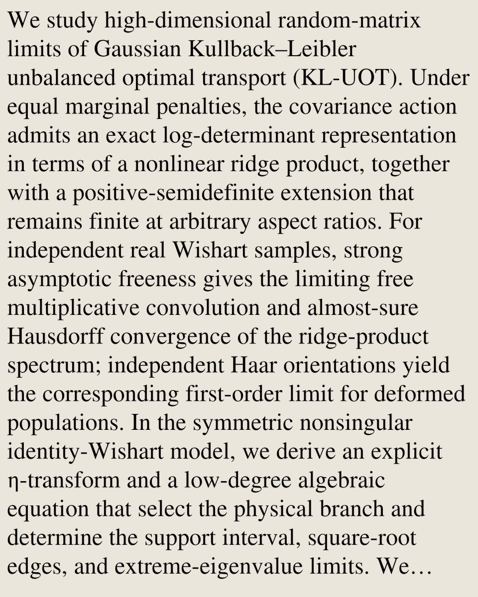 NHWK's tweet photo. High-Dimensional Spectral Limits for Gaussian KL-Unbalanced Optimal Transport

Jiaping Yang, Yunxin Zhang
https://t.co/Sdo7UKjmDj [𝚖𝚊𝚝𝚑.𝙿𝚁] https://t.co/MRUQM7zxmW