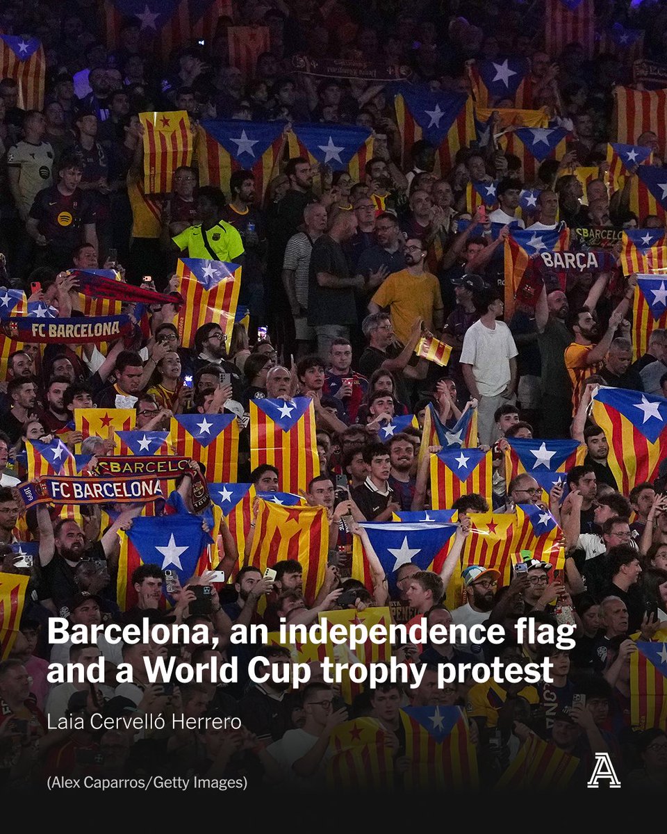 TheAthleticFC's tweet photo. Barcelona had planned a celebration for their eight World Cup-winning Spain players before last night's match against Athletic Club.

Instead, they cancelled it after a young fan holding a Catalan independence flag was confronted by police officers in the build-up to their previous game.

@Laia_Cervello explains what happened ⤵️

🔗 https://t.co/Olt2iVVCpH