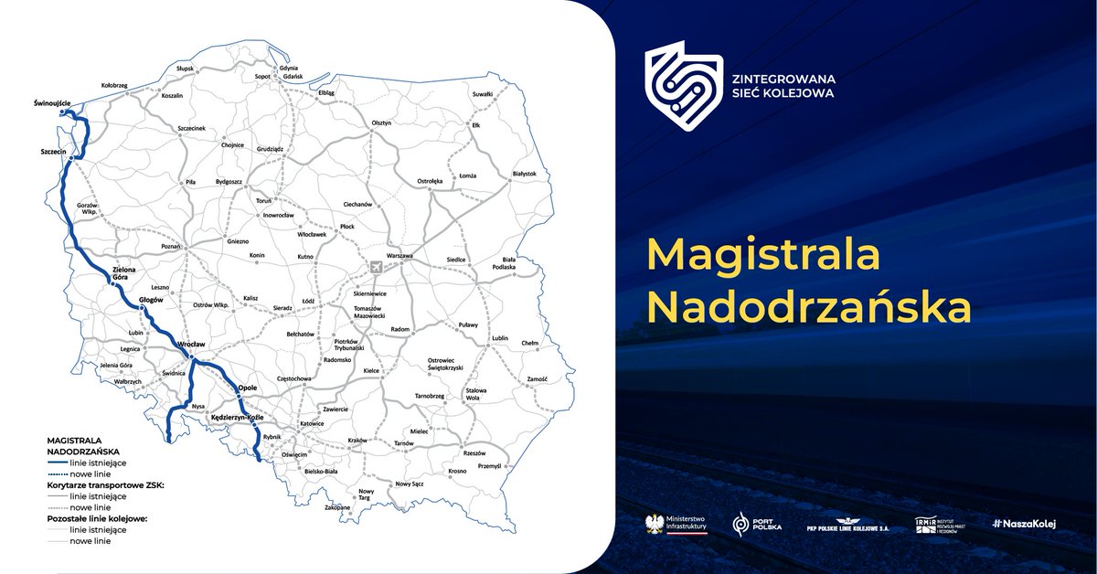 PortPolska_info's tweet photo. 🚄 Zintegrowana Sieć Kolejowa #ZSK
1⃣3⃣ Magistrala Nadodrzańska
Przeznaczona do modernizacji linia kolejowa, która obsługuje zaplecza portów #Szczecin–#Świnoujście🚢
🚄 Umożliwia przepływ ładunków między Wybrzeżem, Dolnym Śląskiem i Wielkopolską .
🚄 Położona w korytarzu Odry stanowi ważną oś transportową dla przewozów krajowych🇵🇱 i dla części towarów z zachodu Europy🇪🇺, np. z Niemiec🇩🇪
#MagistralaNadodrzańska to:
1⃣ strategiczny szlak dla transportu towarów w zachodniej Polsce,
2⃣ wzmocnienie roli portów morskich
3⃣ alternatywny korytarz kolejowy dla przewozów transgranicznych.
🌐 Chcesz wiedzieć więcej o magistralach @PortPolska_info @PKP_PLK_SA @MI_GOV_PL ?
Kliknij tutaj 👉 https://t.co/36Qke9MsEm