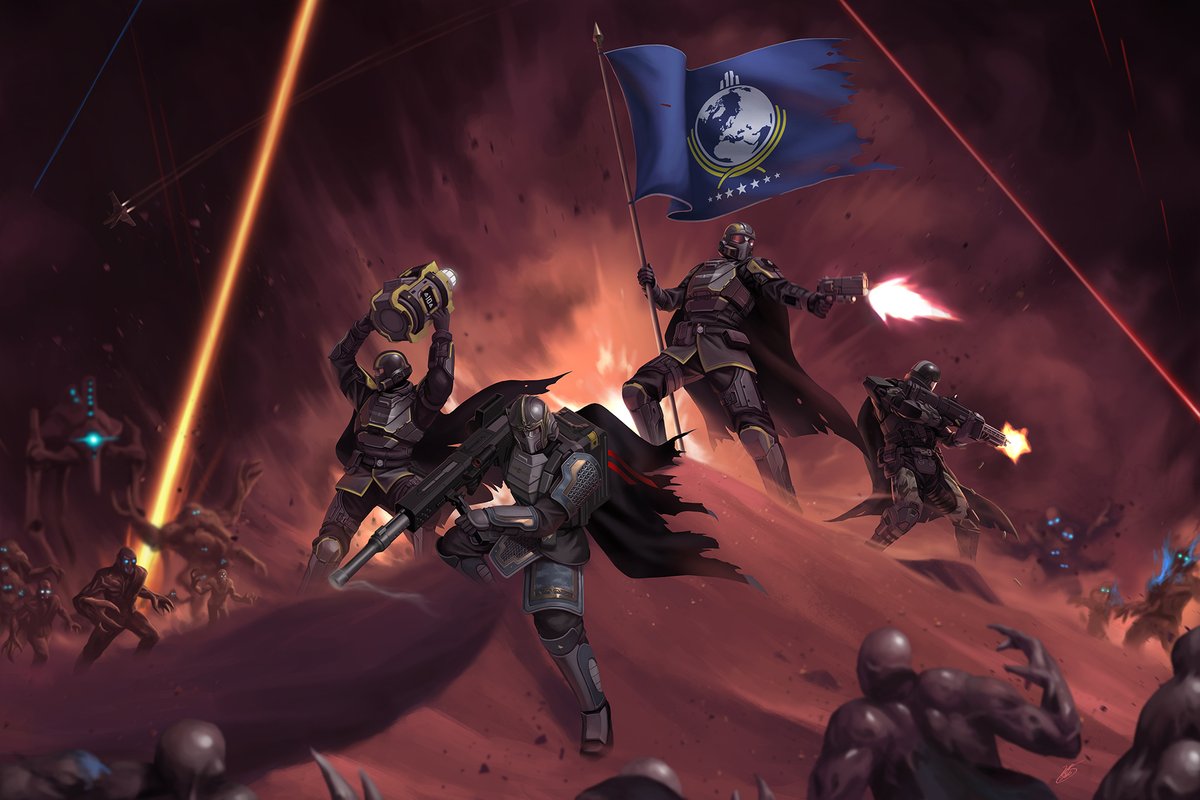 leos_ng's tweet photo. For Super Earth~~~!

Finally got to show this commission I spent quite a bit of time on. This was commissioned as a birthday gift for a Helldiver serving in the Illuminate front. 

#helldivers2 #art https://t.co/3h1RDOClPg