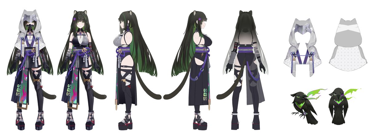 haguro_homura's tweet photo. 【三視圖】

隸屬SDS的黑豹忍者少女。

單純來聊天室陪我，或大大小小的聯動企劃都非常歡迎。

生日 | 1/20 #呼風喚羽
如果有我的聯繫方式，歡迎隨時直接問。
合作信箱 | sds@gagaopenthedoor.com https://t.co/fshehukFMB