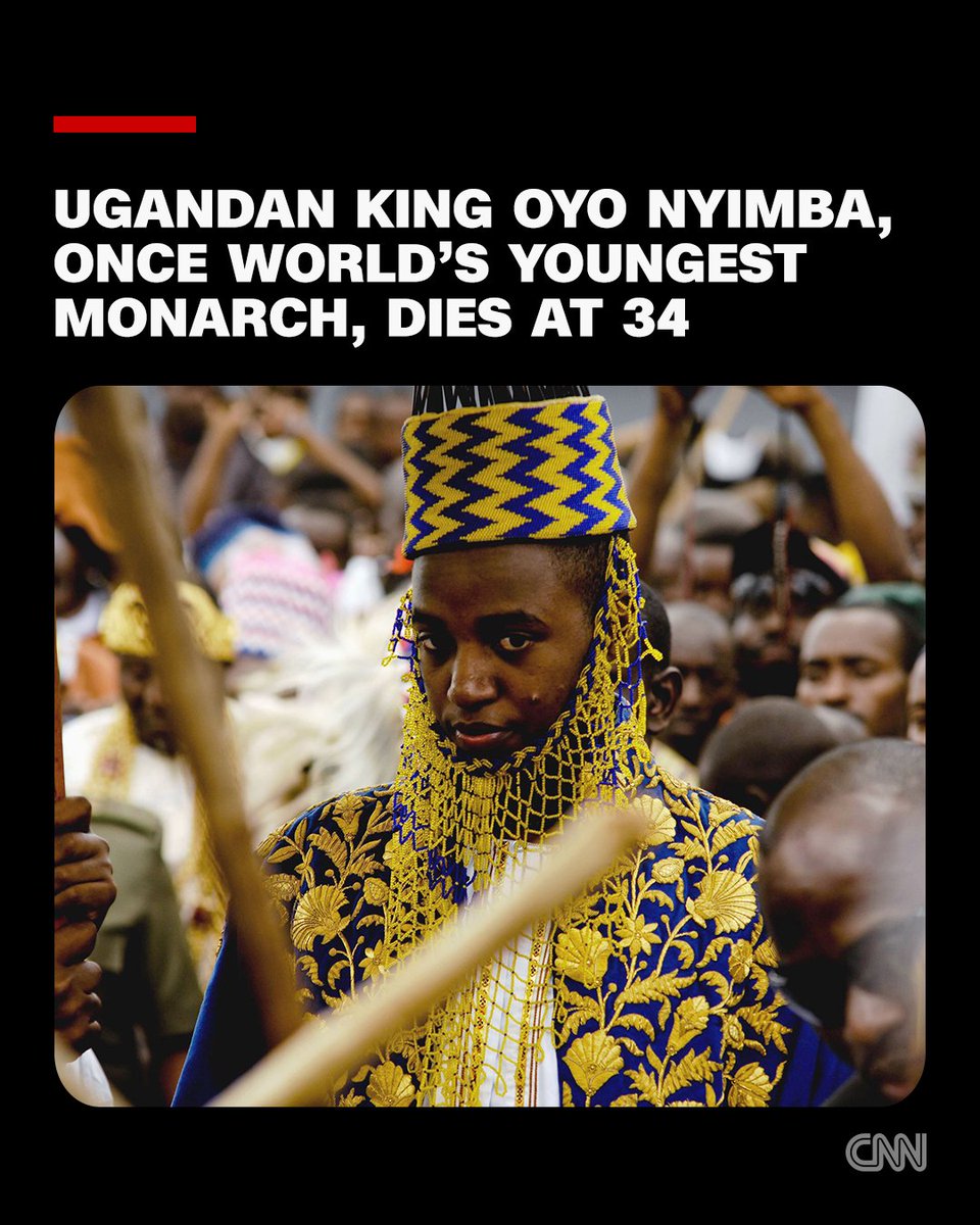 cnni's tweet photo. Oyo Nyimba, a Ugandan king, who became the world's youngest reigning monarch when he took the crown in 1995, has died aged 34, the prime minister of his kingdom announced. https://t.co/itvlegaPqv https://t.co/2aknU0KnBY