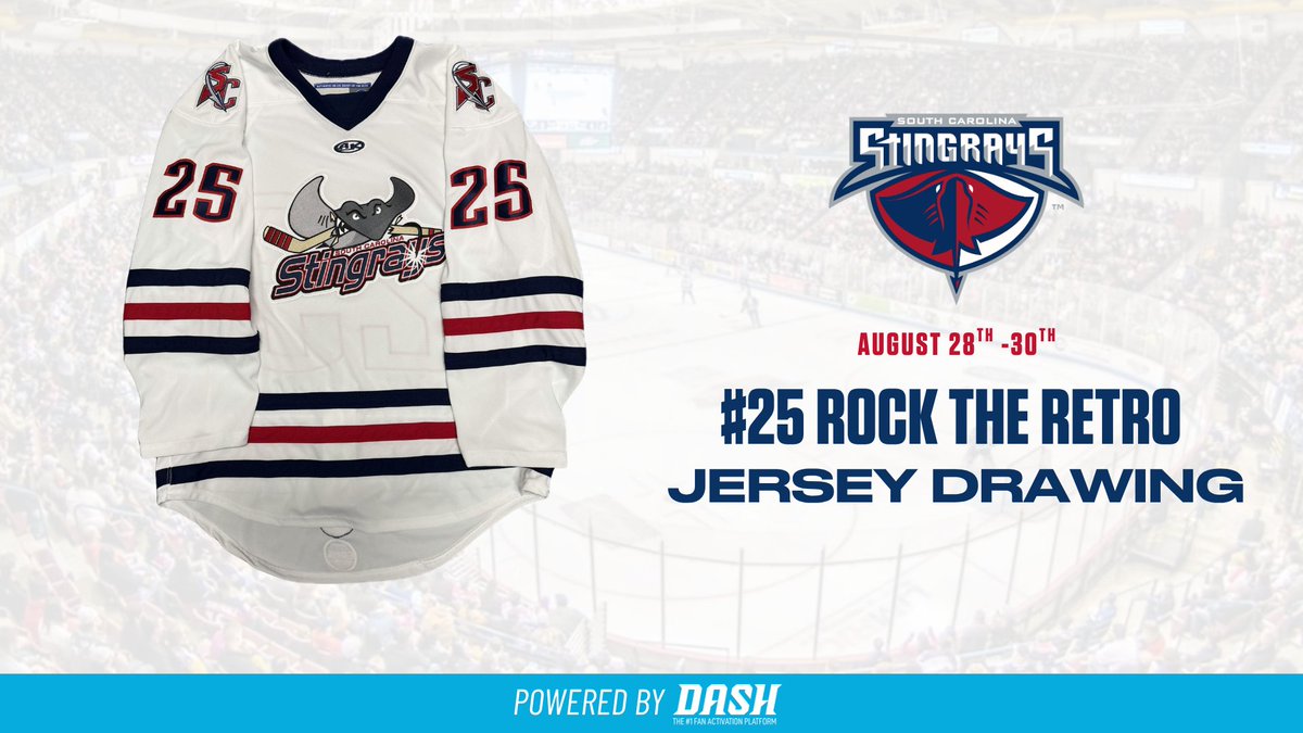 SCStingrays's tweet photo. An all new jersey raffle is going on NOW! 🚨

Buy tickets for your chance to win a Stingrays Rock the Retro Jersey!

🎟️ Purchase tickets now until Sunday, August 30: https://t.co/QBpfnasMab https://t.co/kV3vny3wD1