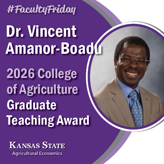 kstateagecon's tweet photo. This #FacultyFriday, we're celebrating excellence in graduate education!
Congratulations to Dr. Vincent Amanor-Boadu on receiving the 2026 @kstateag Faculty Excellence in Graduate Teaching Award.
#FacultyFriday #KStateAgEcon #TeachingExcellence https://t.co/1aY2TBzoKE