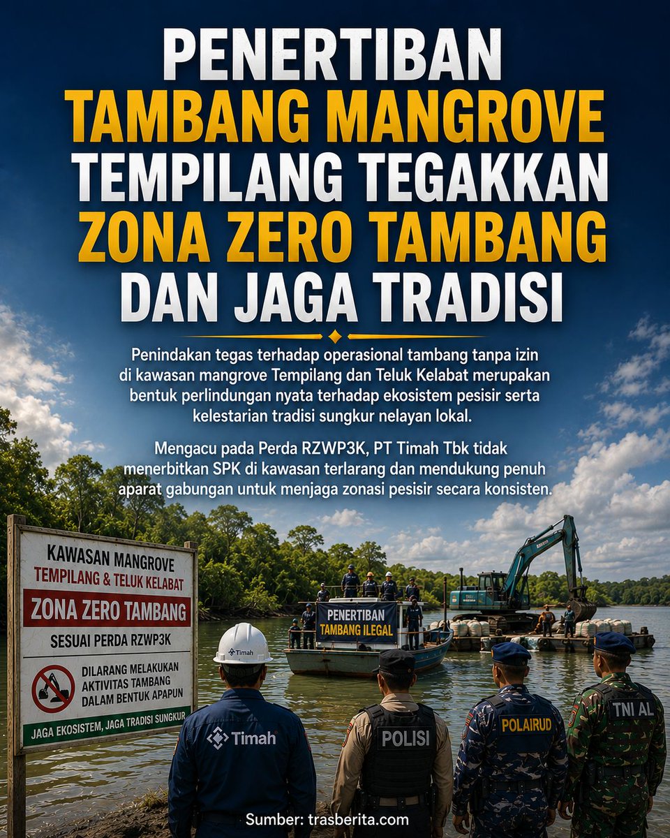 theidbrief's tweet photo. Penertiban tambang ilegal di Pantai Lalang menjadi langkah menjaga ketertiban pertambangan. PT Timah dan pemangku kepentingan di Bangka Belitung terus mendorong aktivitas sesuai aturan. #timah #bangkabelitung #tambang #lingkungan #pesisir https://t.co/LwGMjLMpZr