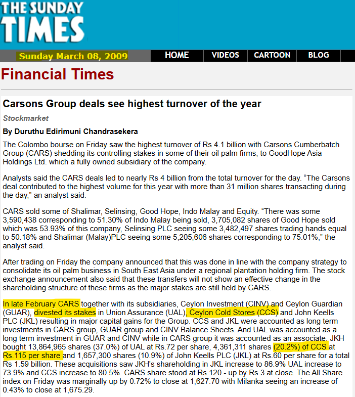 Channa_Amare's tweet photo. #CARS confirmed purchase of 10% of #CTHR via six group firms
This marks CARS' return to supermarket space since it sold 20% of #CCS to majority shareholder #JKH in Feb 2009
CTHR owns 71% of #CARG
- CARS group believed to have also directly bought into CARG recently
#CSE #lka https://t.co/MxfS6Snv9z