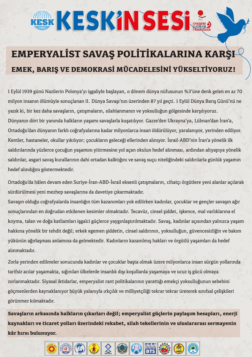KESK1995's tweet photo. #1EylülDünyaBarışGünü bildirimizi yayınladık👇🏼

https://t.co/TMGyFaunw2

YAŞASIN BARIŞ!
BIJÎ AŞITÎ!
يحيا السلام https://t.co/rpZgP38f2p