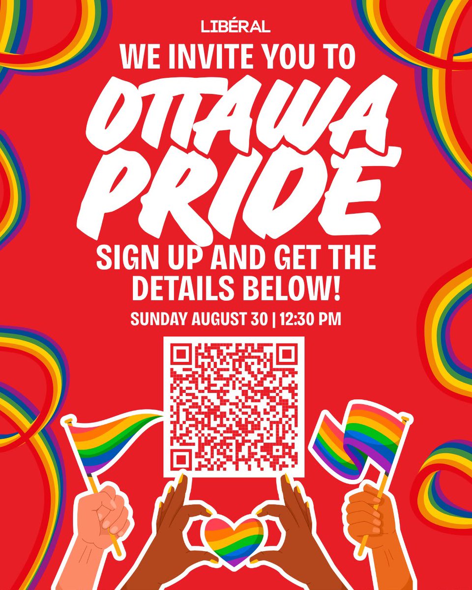 CarletonPLA's tweet photo. 🏳️‍🌈 Capital Pride is this Sunday!

Join Ontario Liberals from across Ottawa:

🏳️‍🌈 March in the Pride Parade — 12:30 p.m.
❤️ Visit our Pride Street Festival booth
🍻 Join the post-parade social — 3–6 p.m.

Come celebrate Pride with us! ❤️

👉 https://t.co/o6T2LIGSfI

👉 https://t.co/3G6ZbuA1XM

#CapitalPride #OttawaPride #onpoli

******
🏳️‍🌈 La Fierté dans la Capitale, c’est ce dimanche!

Joignez-vous aux libéraux de l’Ontario de partout à Ottawa :

🏳️‍🌈 Participez au défilé de la Fierté — 12 h 30
❤️ Visitez notre kiosque au Festival de rue de la Fierté
🍻 Joignez-vous à la rencontre sociale après le défilé — 15 h à 18 h

Venez célébrer la Fierté avec nous! ❤️

👉 https://t.co/o6T2LIGSfI

👉 https://t.co/3G6ZbuA1XM

#FiertéDansLaCapitale #FiertéOttawa #onpoli