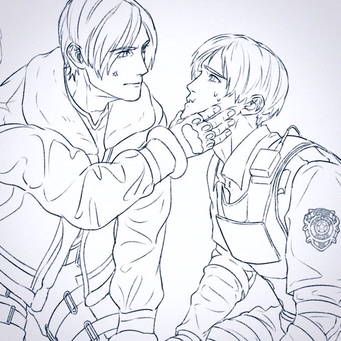 an___chovy's tweet photo. #上手いとか下手とかそういうのは関係なく自分が気に入っている絵

昔の自分がきゅるんきゅるんのpuppy🐶過ぎてイラッとしてるRE4レオン君（理不尽） https://t.co/3ma81fTlzh
