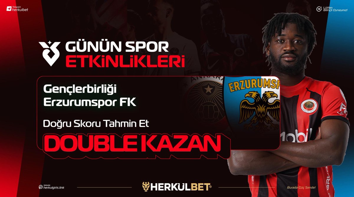 Herkullgroup's tweet photo. 🥳DOĞRU SKORU TAHMİN ET | 2 KATI KAZAN!

 Gençlerbirliği  🆚 Erzurumspor FK 

Doğru skoru yakala, kazancını 2X’e taşı!

💰 Büyük maç, tek tahmin, çifte kazanç fırsatı.

🥳 20.000 TL’ye kadar ek ödeme fırsatı!

🎟️TAHMİNİNİ YAP, KAZANCINI İKİYE KATLA!

🔞 18+ | Lütfen bilinçli oynayınız.