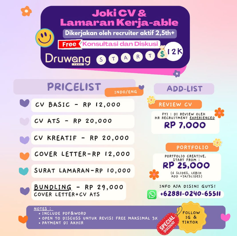 seeequoia's tweet photo. CV ATS 20ribu bisa tembuss lagi??!
—ada cust update CV karena hamdlaah lolos bekerja setelah bikin CV di aku
💌handle recruiter aktif 2,8th, FREE konsul dan revise
🍒pengerjaan 3-4 jam done! payment di akhir, include pdf&amp;word free
#zonauang #zonajajan https://t.co/3l3v8zXZss