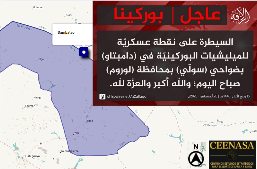 CEENASA396971's tweet photo. 🇧🇫 #Info #BURKINAFASO #Urgent 🇧🇫
On Friday August the 28th, #JNIM claimed to have gained control of the Burkinabe militia military post in #Dambatao, #Loroum region. https://t.co/CWWNPFYzBY