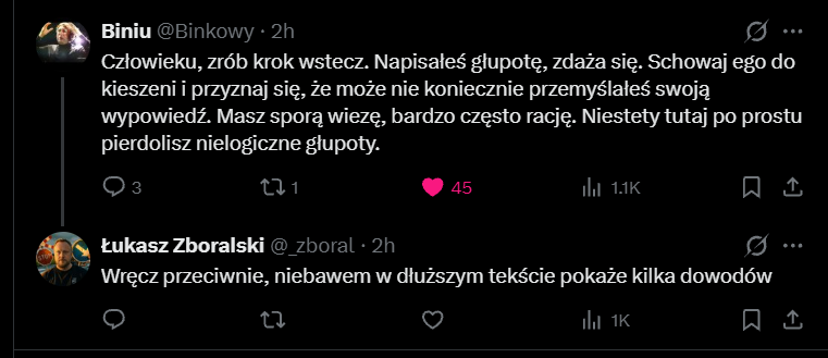Gr4p3crypto's tweet photo. @_zboral @Binkowy 45 vs 0 ale to ludzie się mylą. Serio tak jak @Binkowy mówi, nieraz warto zrobić krok wstecz. https://t.co/hxdIm6ee8C