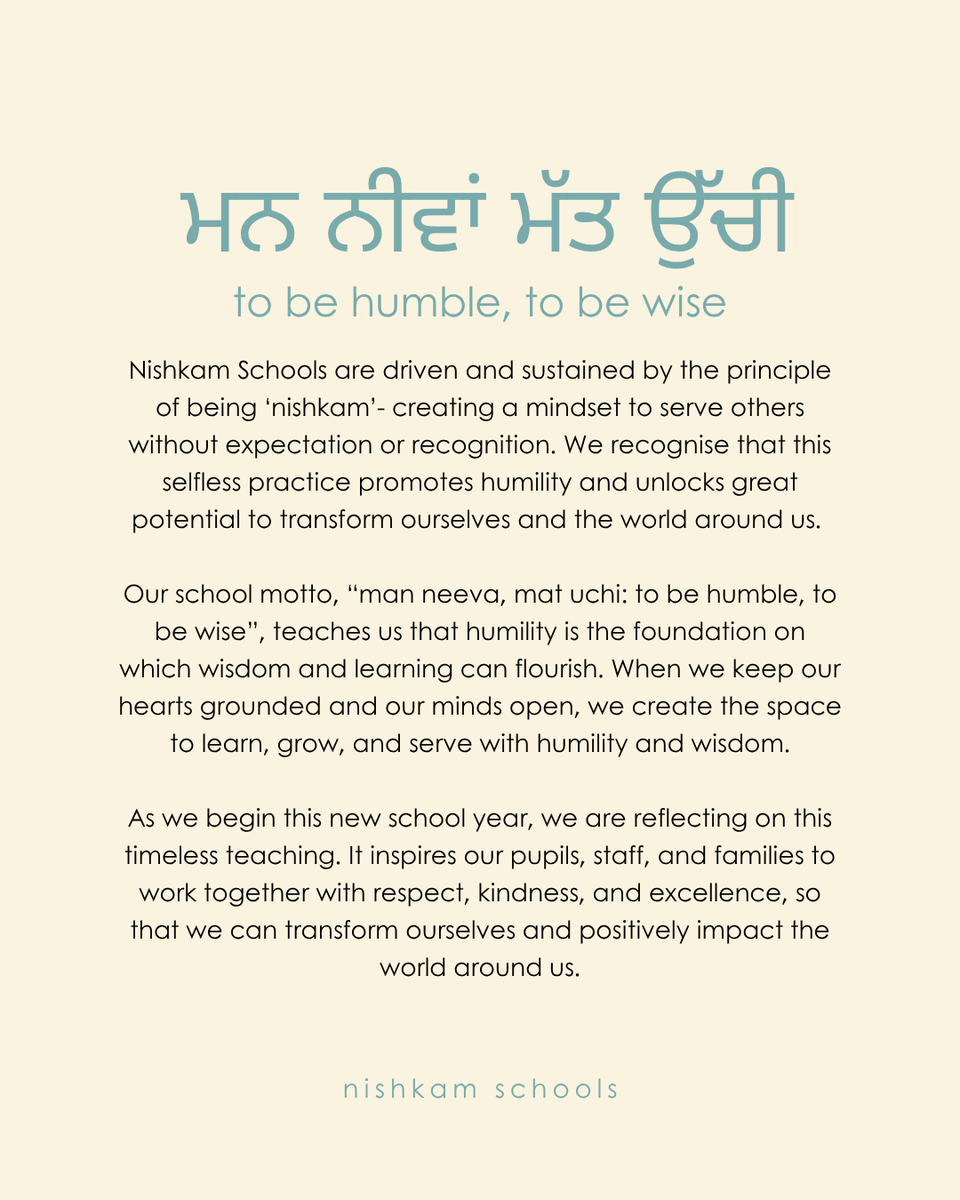 AkaalSchool's tweet photo. A very warm welcome to all new and returning Nishkam students!

In school this week, we are reflecting on our school motto “man neeva, mat uchi” as we enter this new school year with humility &amp; wisdom. https://t.co/RPRfuOJyQZ