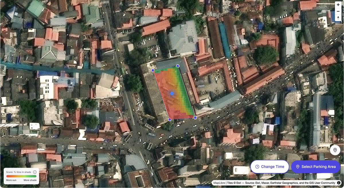anas313786kp's tweet photo. Parked in a building's shade. Came back to an oven.
Draw a lot, it estimates sun vs shade from buildings and the sun.

Live: https://t.co/xS8yFCxoQH
Write-up: https://t.co/2ndoyyOt5Z
Code: https://t.co/viBUqynwTO

#GIS #Geospatial #UrbanPlanning #ClimateTech #OpenSource https://t.co/tFBD76XmTV