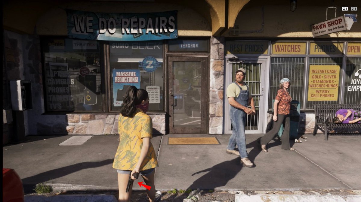 GTALegacy_'s tweet photo. One thing from the GTA 6 Extended Look that deserves way more attention… 👀

Lucia actually hides her pistol behind her back when entering a shop so she doesn’t immediately draw attention.

Rockstar is taking NPC awareness to another level. 😭🔥 https://t.co/eY84tcCNkK
