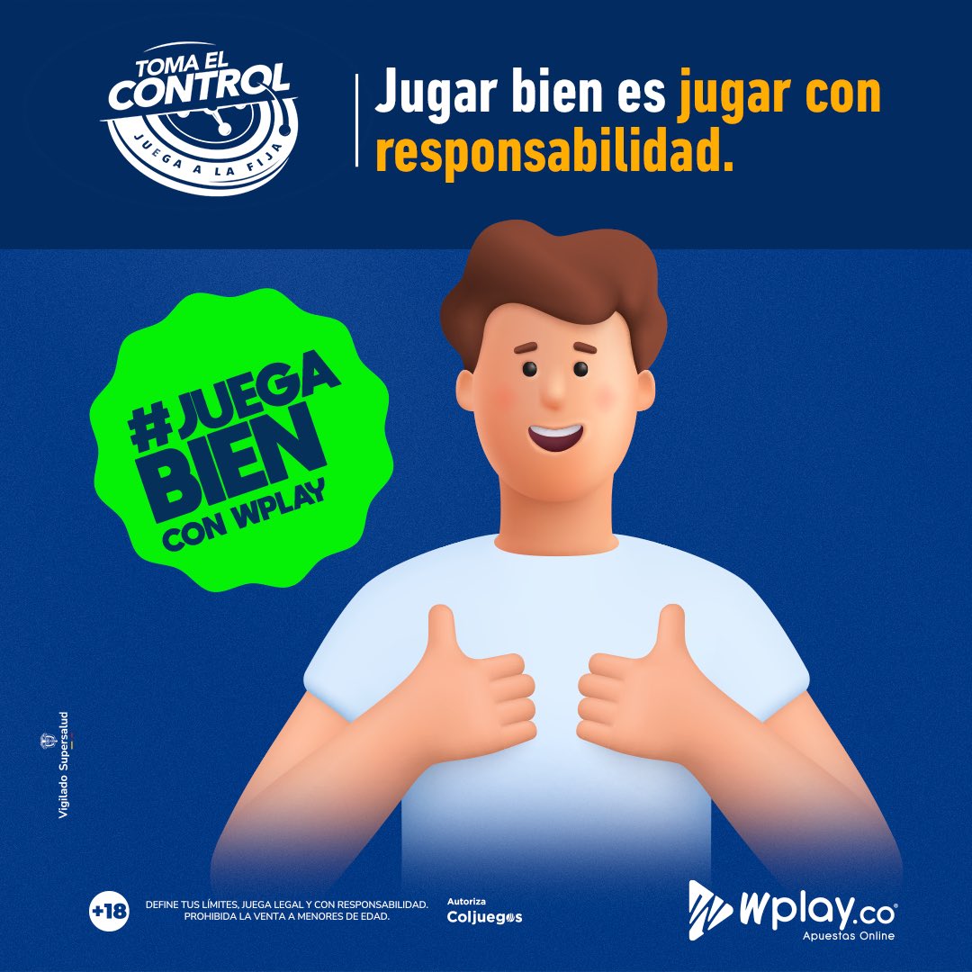 WplayColombia's tweet photo. ¿Tu mejor jugada de hoy? Establecer tus propios límites de tiempo y presupuesto. Jugar sobre seguro es la mejor manera de disfrutar cada jugada. 

@ColjuegosCo https://t.co/Fvo7rghgtr